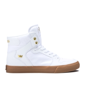 Supra Mens VAIDER White/Gold/lt Gum High Top Shoes | CA-49369